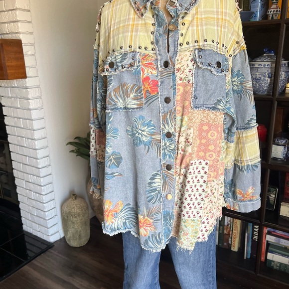 POL Tops - POL - Multicolor Patchwork Button Down Shirt